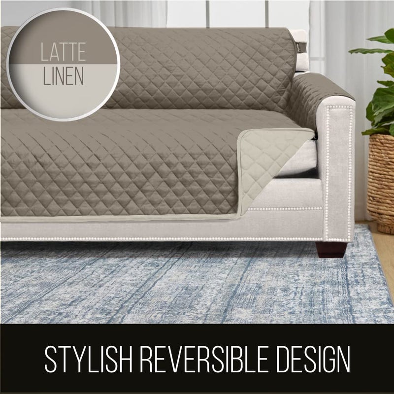 Sofa Shield Couch Slip Cover with Patented Strap, Cushion Protector, US Designed Reversible Stain and Dog Tear Resistant Slipcover, 62 inch Seat, Washable Covers for Dogs Pets, Latte Linen - Image 5